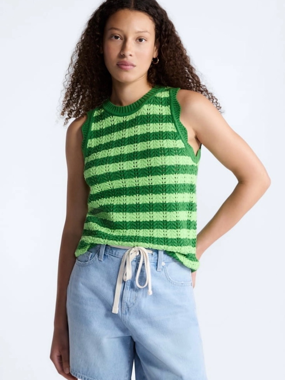 NWT Free Assembly Striped Green Knit Sweater Tank Top
